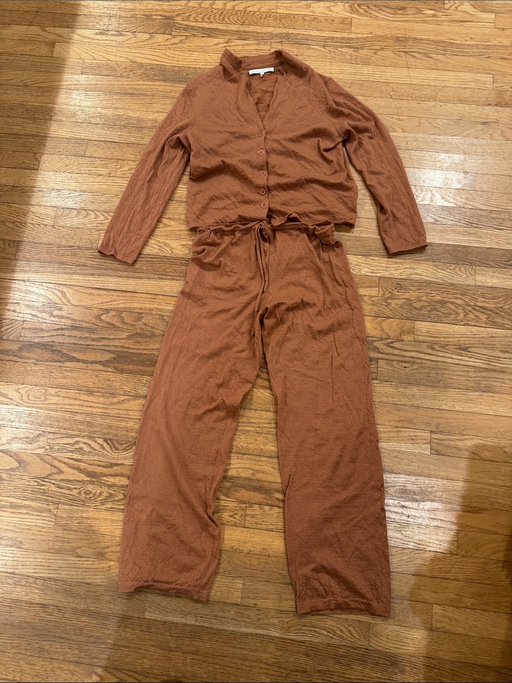 Women's Cozy Button-Front Loungewear Set in Rust